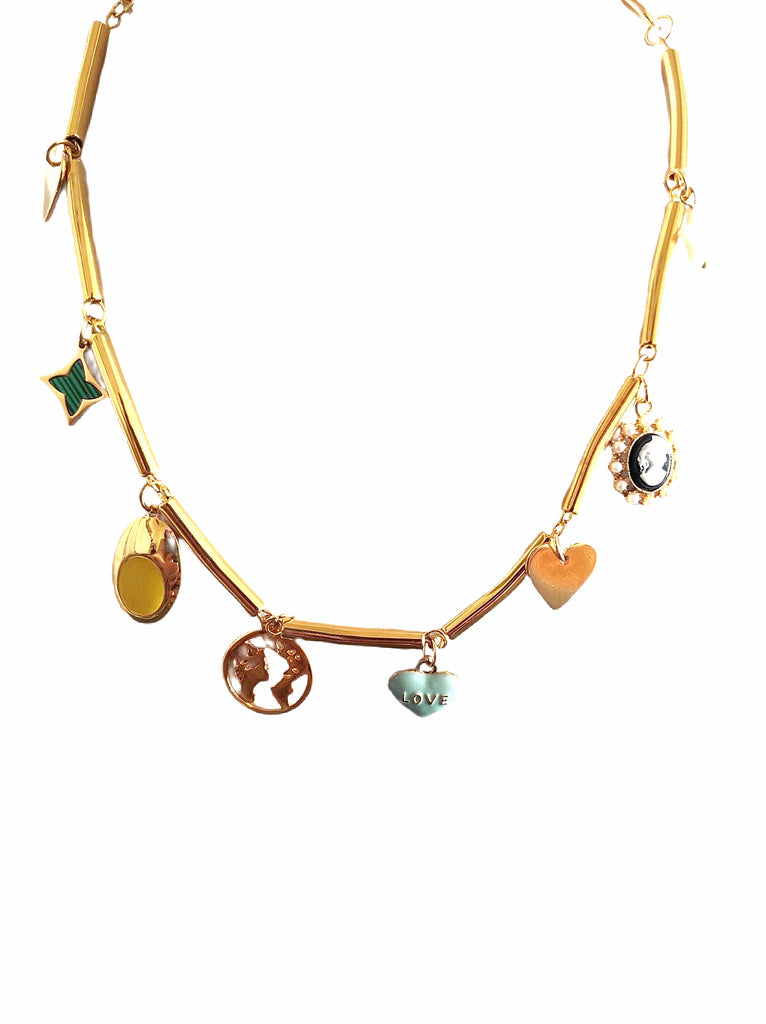 Gold plated necklace with vintage pendants - Sofi Moukidou
