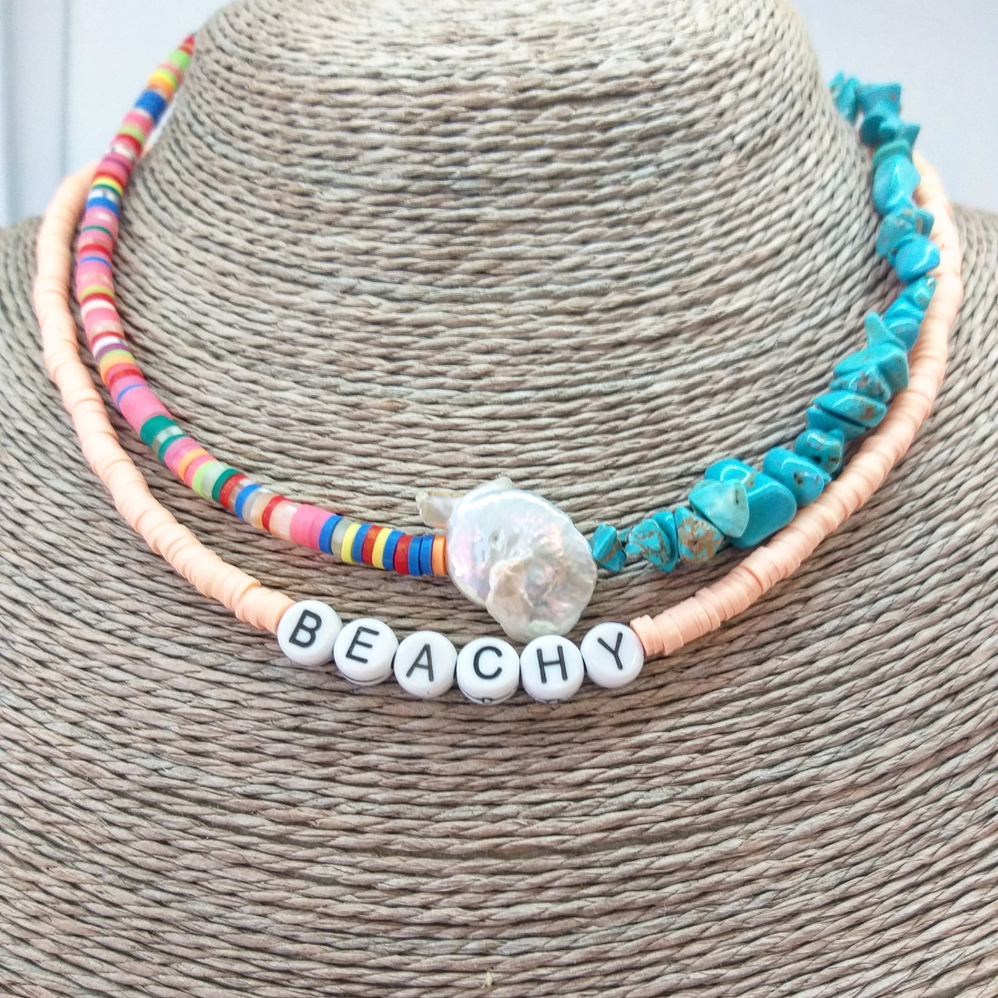 Κολιέ με χρωματιστές ροδέλες και ημιπολύτιμες πέτρες - Sofi Moukidou