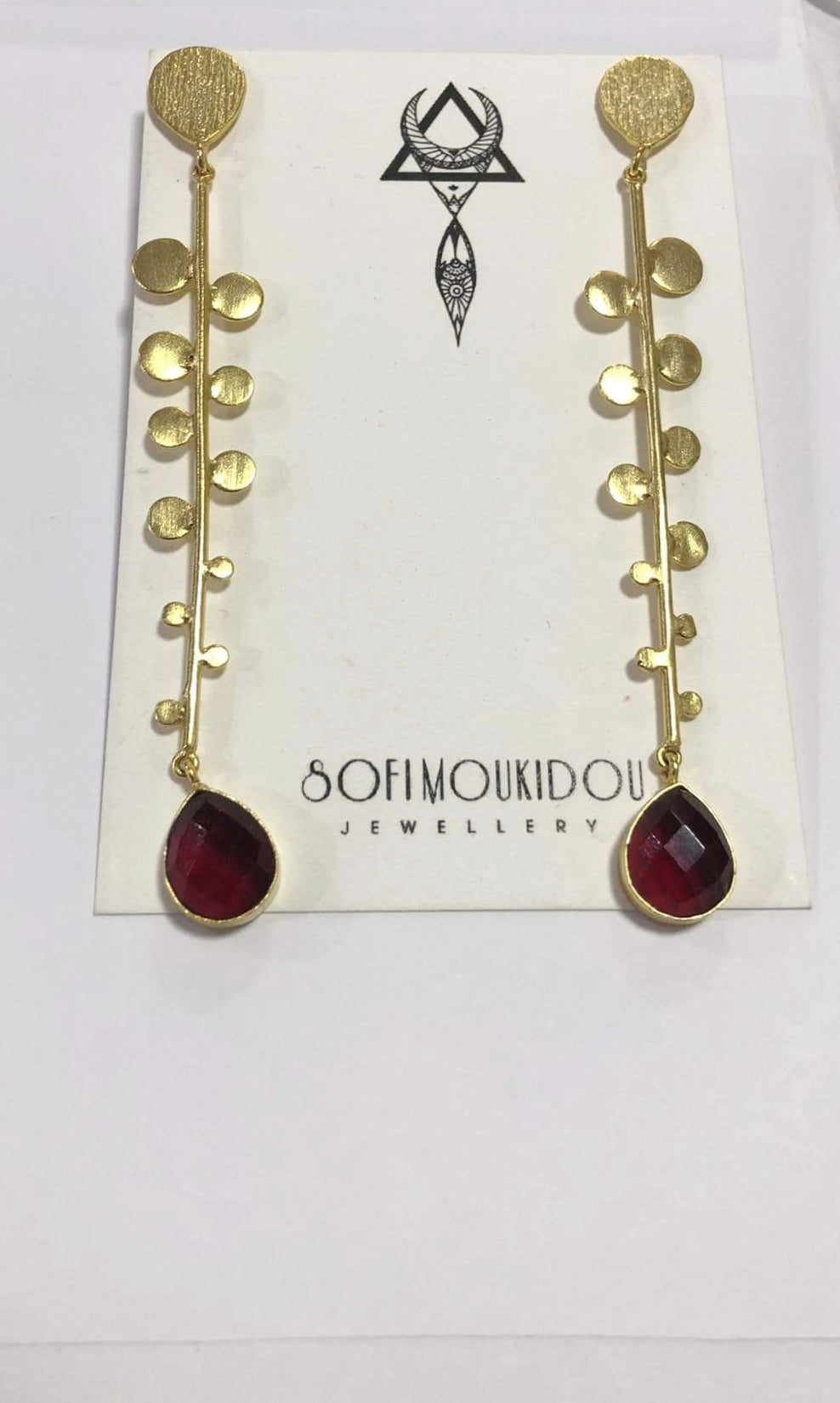 Long Brass earrings with gemstones